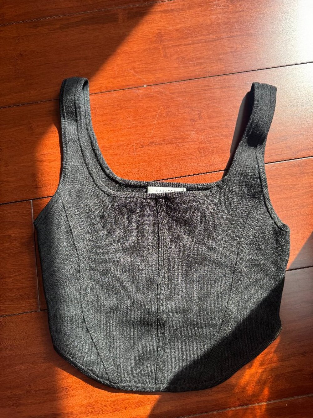 Aritzia Babaton Sculpt Knit Bustier Tank Black Corset Seamed Crop Top Sz S